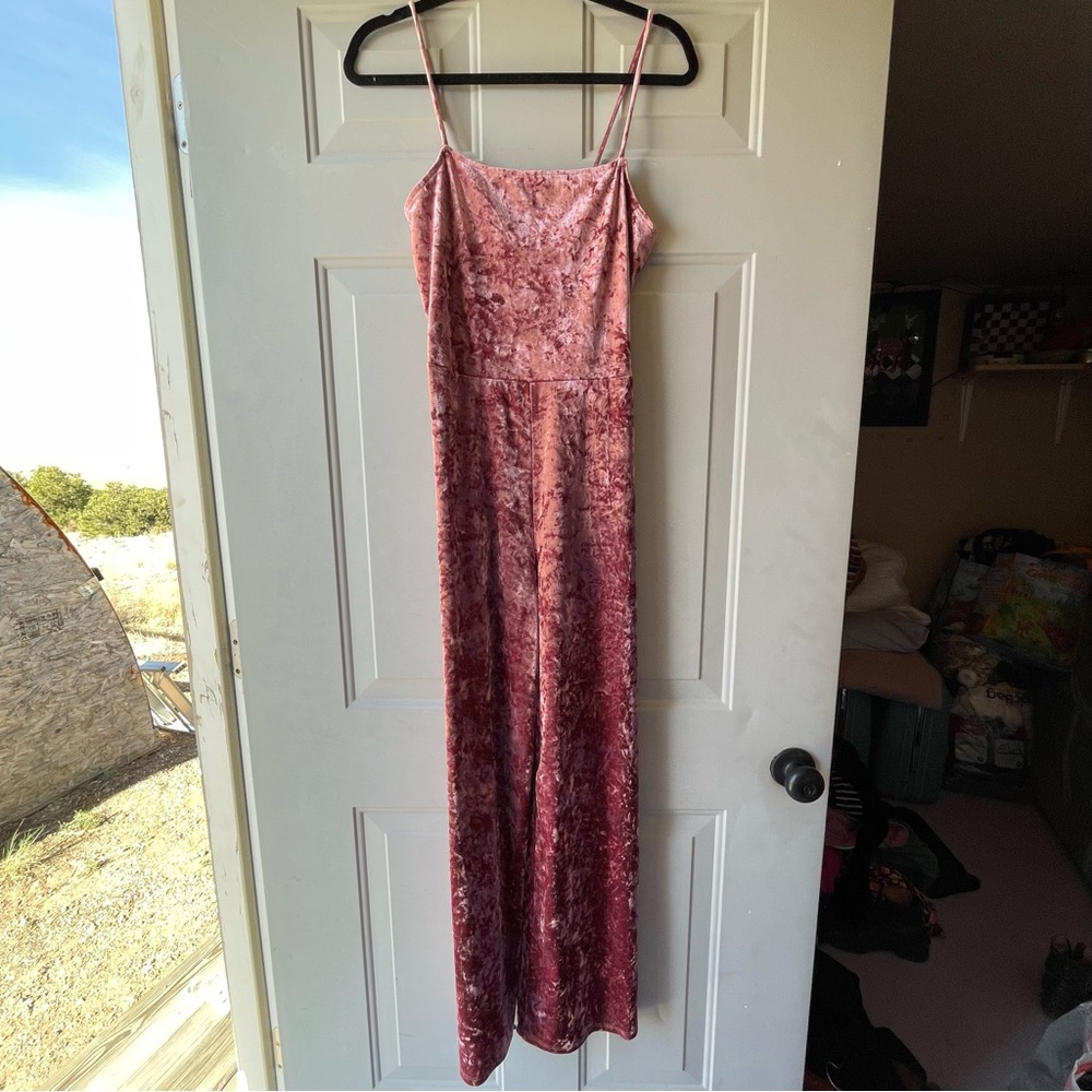 Pink crushed velvet jumpsuit